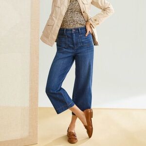 NEW! Talbots Wide Leg Crop Jeans Comet Wash High-Waisted Blue Denim Curvy Sz 14